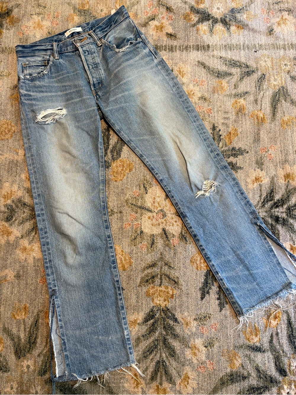 Moussy Vintage Blue Straight Jeans - Distressed Split Hem  Size 36